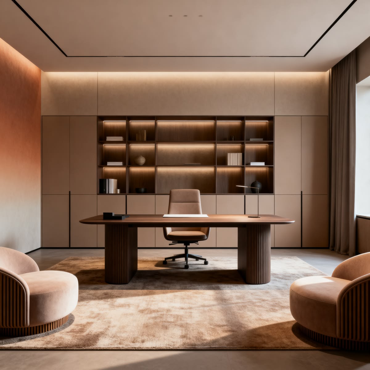 High-Status Director Office with Smoked Glass Trophy & Credenza Display #114